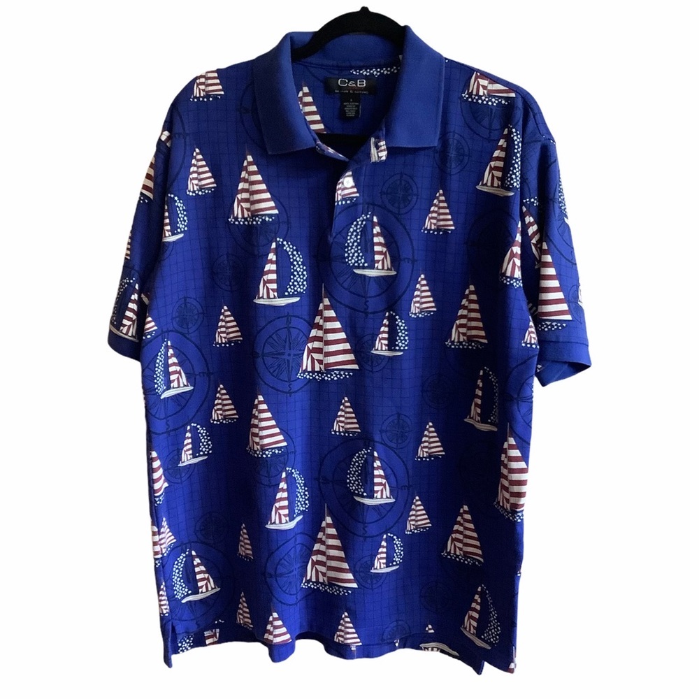 Croft & Barrow Sport polo patriotic nautical boats Large 100% cotton